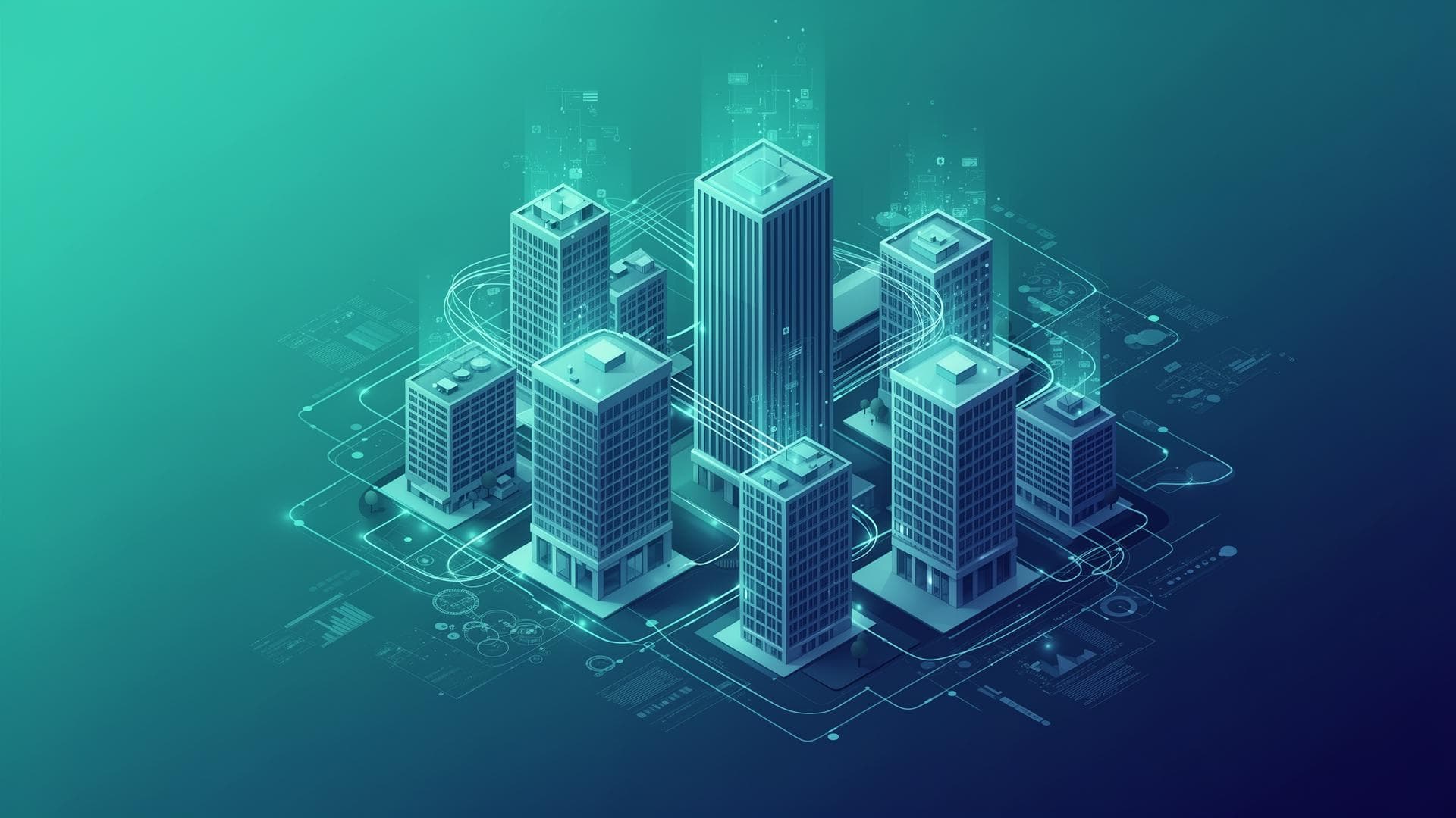 Visualização do sistema Edificium conectando edifícios através de tecnologia digital